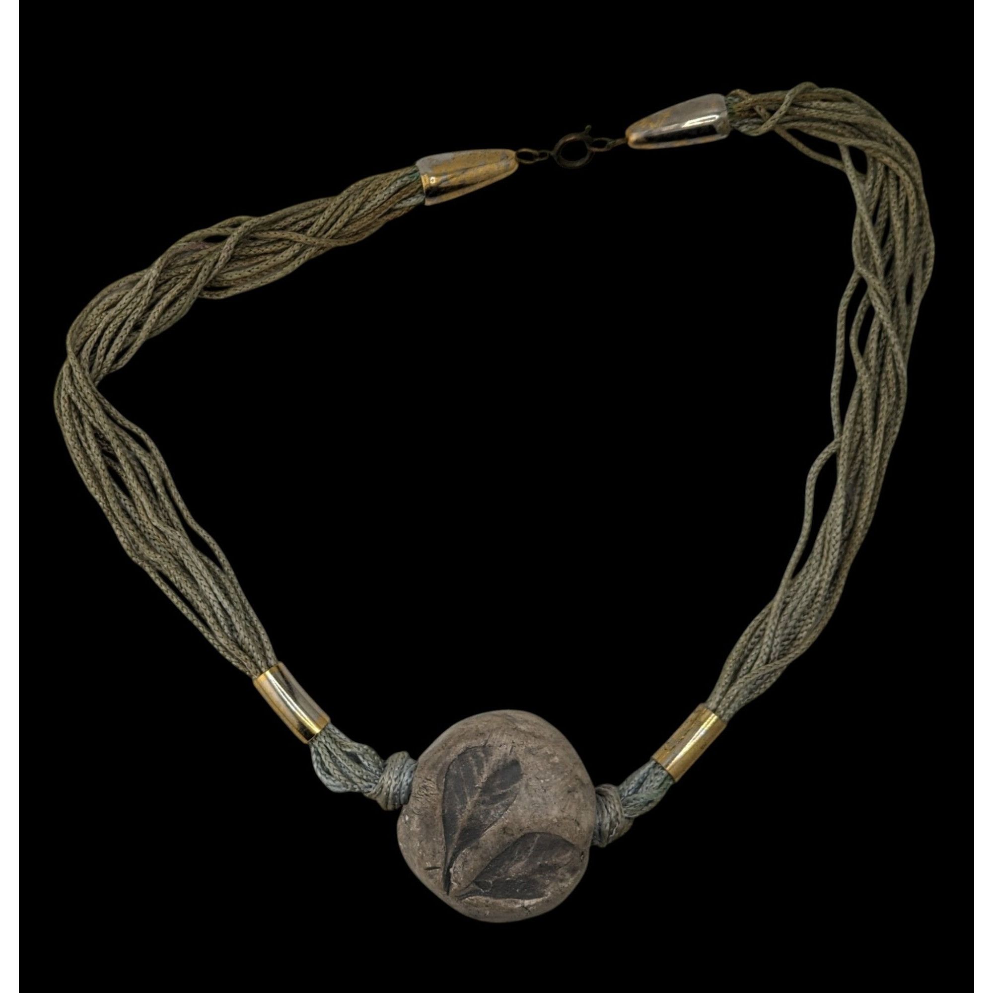 Handmade Handmade Fairycore Leaf Imprint Necklace With Cord & Brass A Size ONE SIZE - 3 Thumbnail
