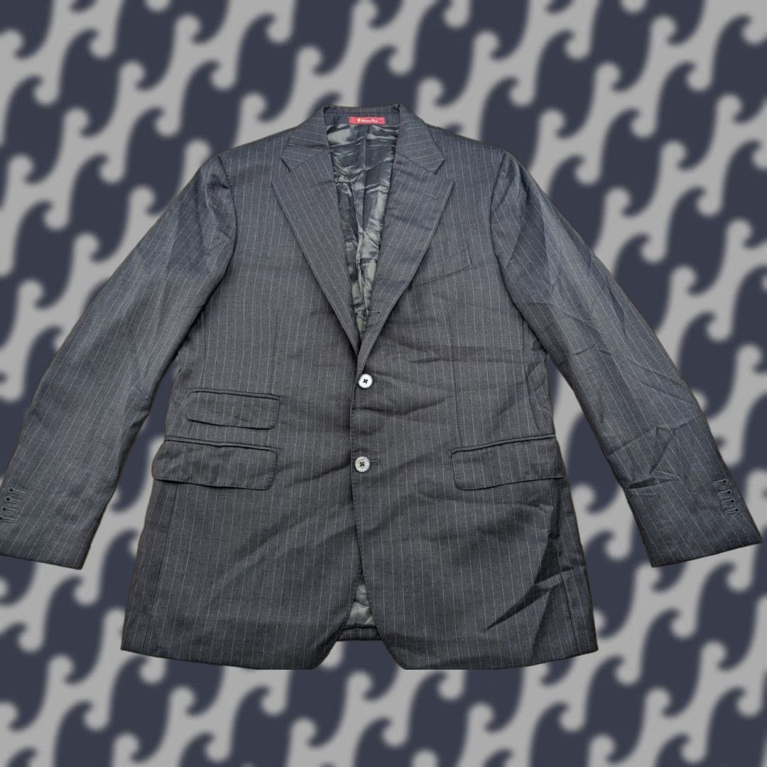 Loro Piana Santoria Rossi X Loro Piana Mens Blazer Jacket Sz 52 Wool Gray Striped Suit Blazer Mens Regular Wool Athletic, Gray, 52, Blazer, Formal, Coat, Wool Size 52R - 1 Thumbnail