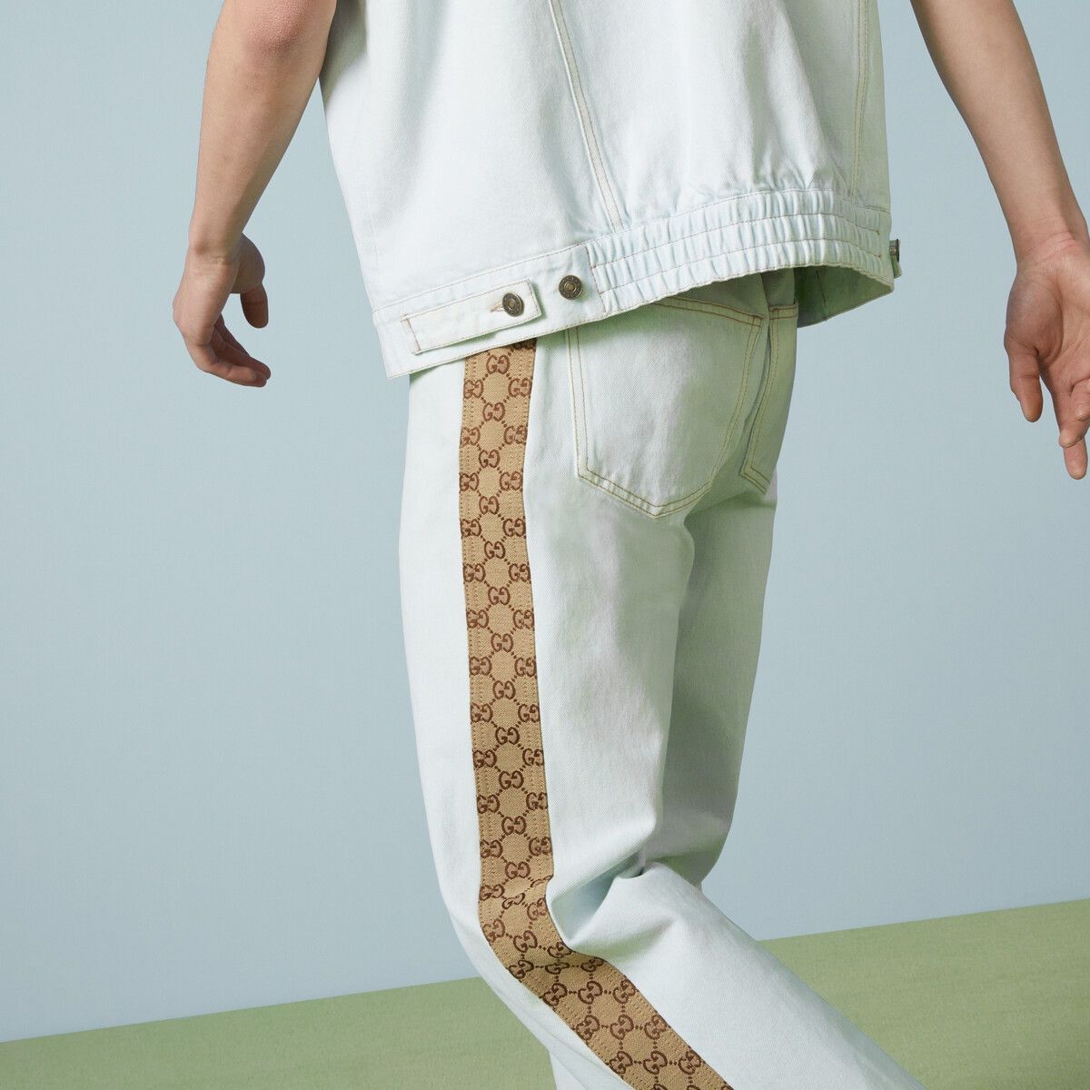 Gucci o1s1wg110725 Washed Organic Denim Pant With GG White/Beige Size US 28 / EU 44 - 2 Thumbnail