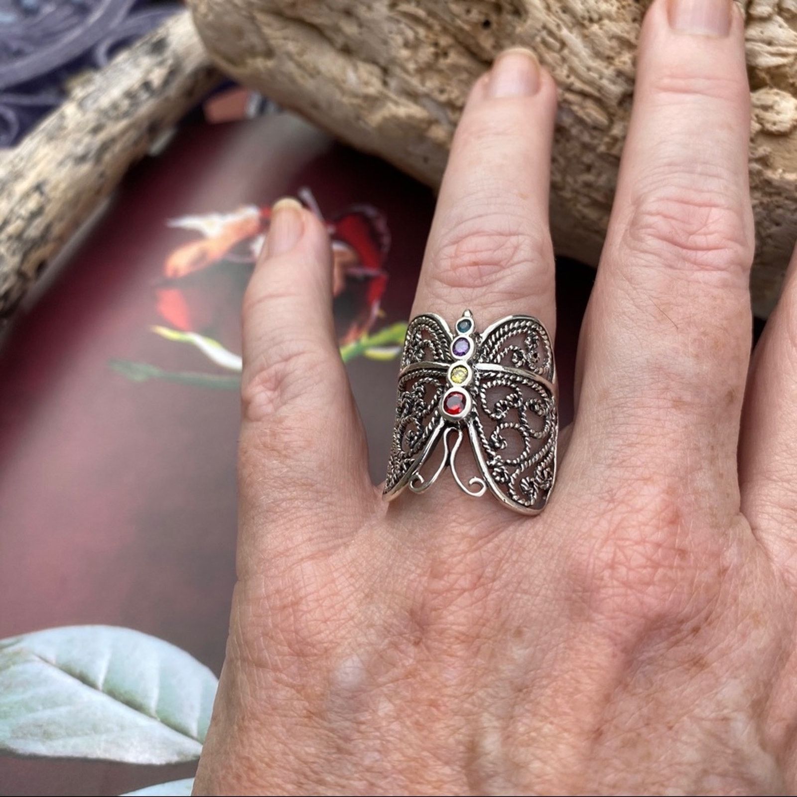 The Unbranded Brand Sterling Silver Filigree CZ Butterfly Ring Size ONE SIZE - 4 Thumbnail