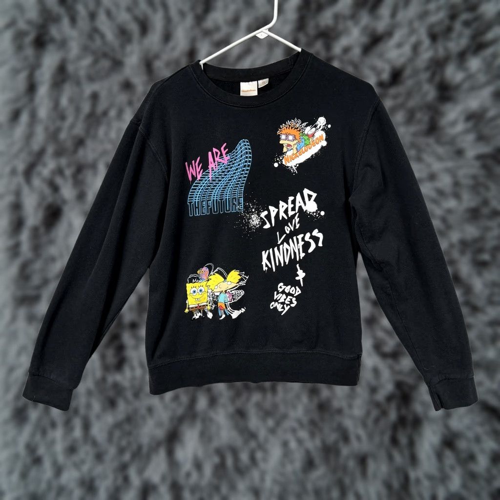 Nickelodeon VINTAGE Nickelodeon SpongeBob Hey Arnold Rugrats Sweatshirt Mens S Black Fleece Graphic Print 90s Cartoon Quotes Size US S / EU 44-46 / 1 - 1 Thumbnail