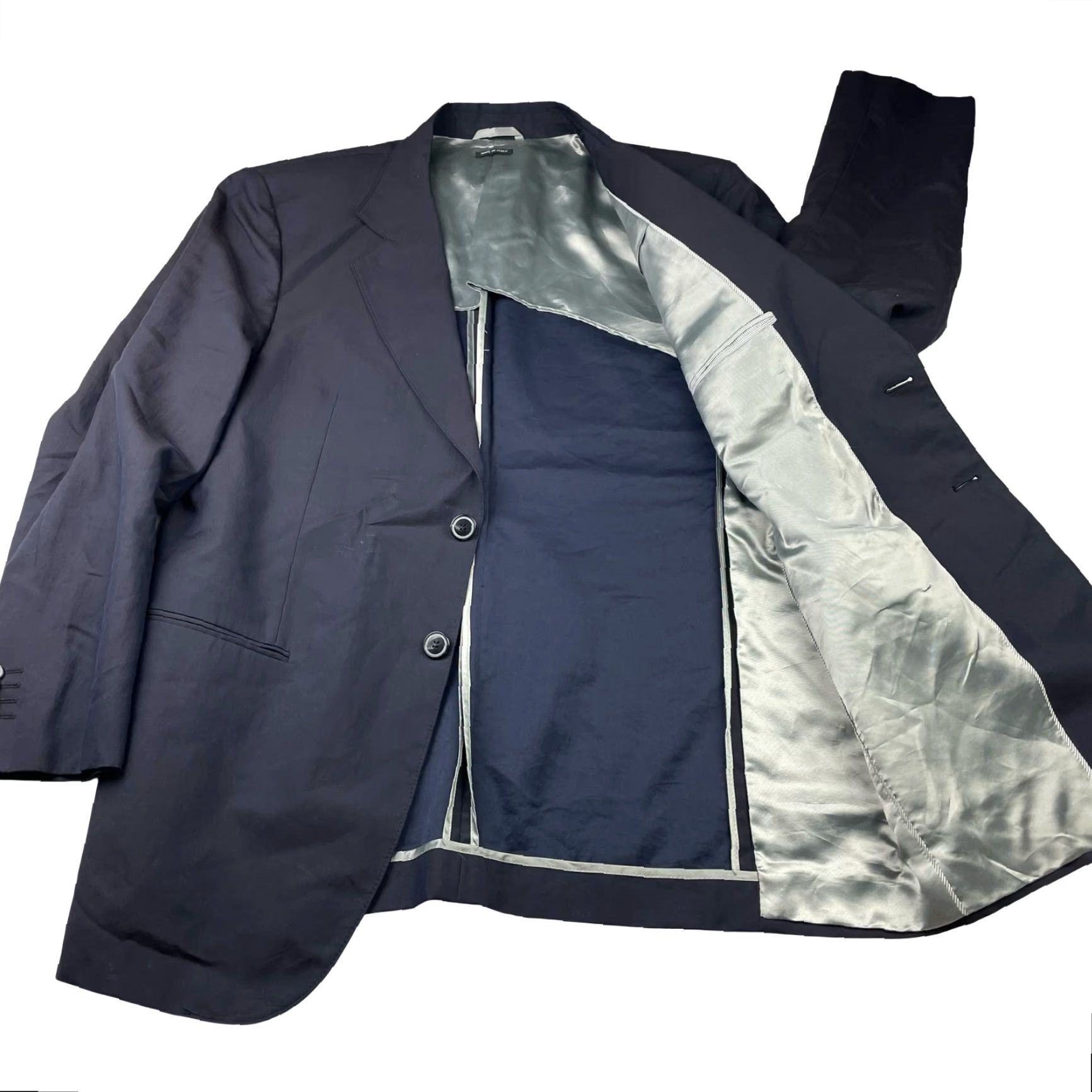 Giorgio Armani Giorgio Armani Black Label Blazer Navy Slim Fit 2-Button Cotton/Silk 46R Regular Men Ventless Italy Notch Buttoned 46 US Size 46R - 3 Thumbnail