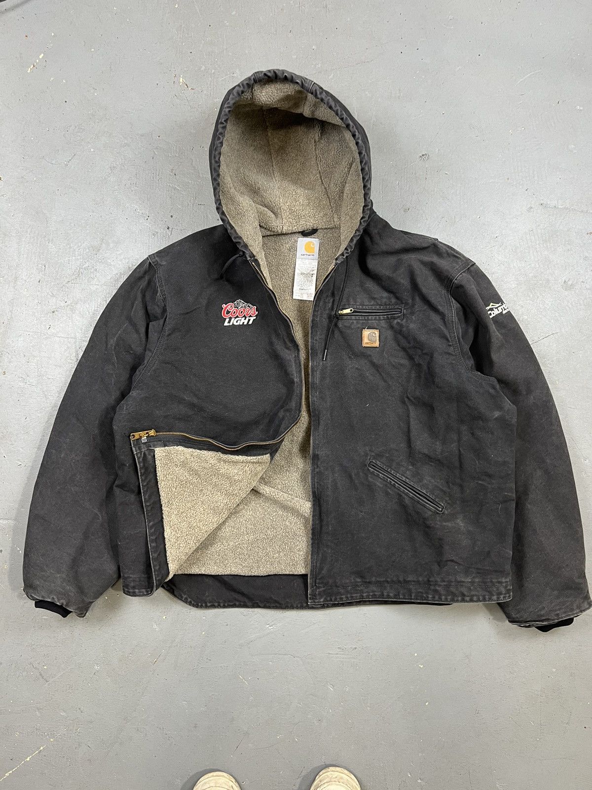 image of Vintage Boxy Black Fleece Lined Carhartt Hooded Jacket 3Xl in Brown, Men's (Size 2XL)