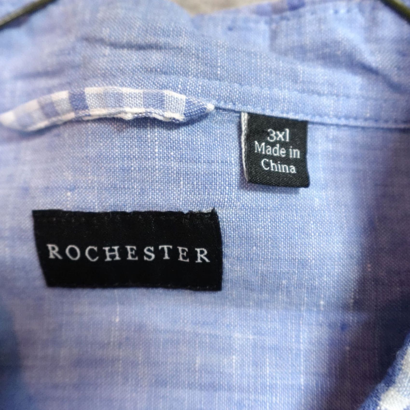 Vintage Rochester Shirt 3XL Blue Linen Plaid Button-Up Long Sleeve Collared Men's Shirt Size US XXL / EU 58 / 5 - 3 Thumbnail