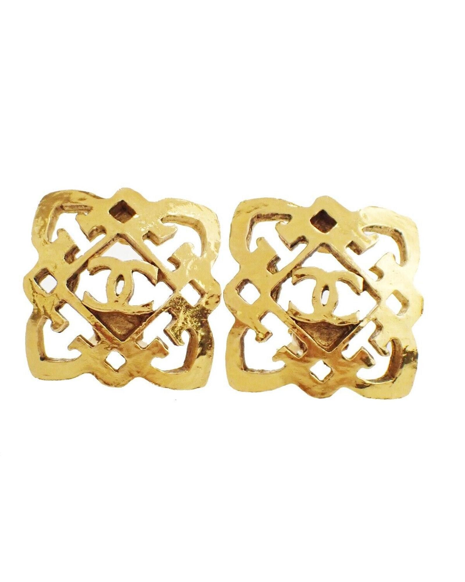 image of Chanel Gold Plated Button-Style Earrings, Women's