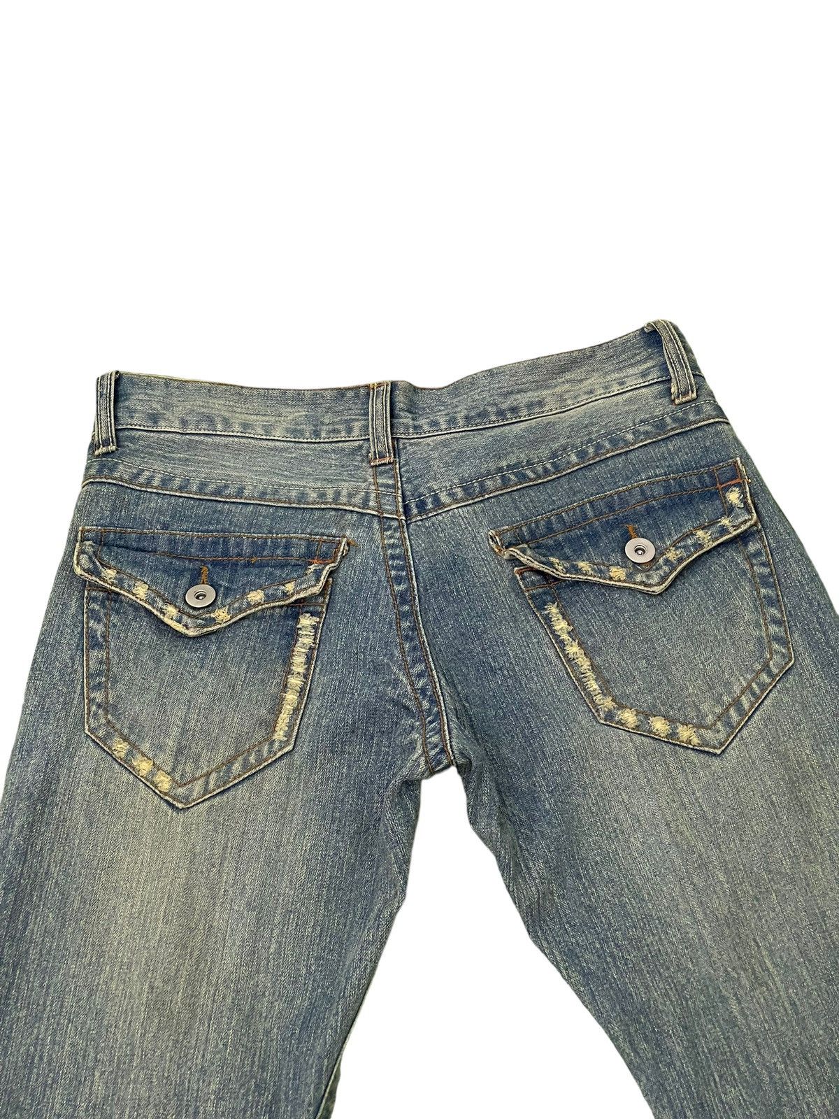 Japanese Brand Flare Jeans Rubber Soul Distress Boot Cut 8🟦0 Size US 33 - 18 Thumbnail