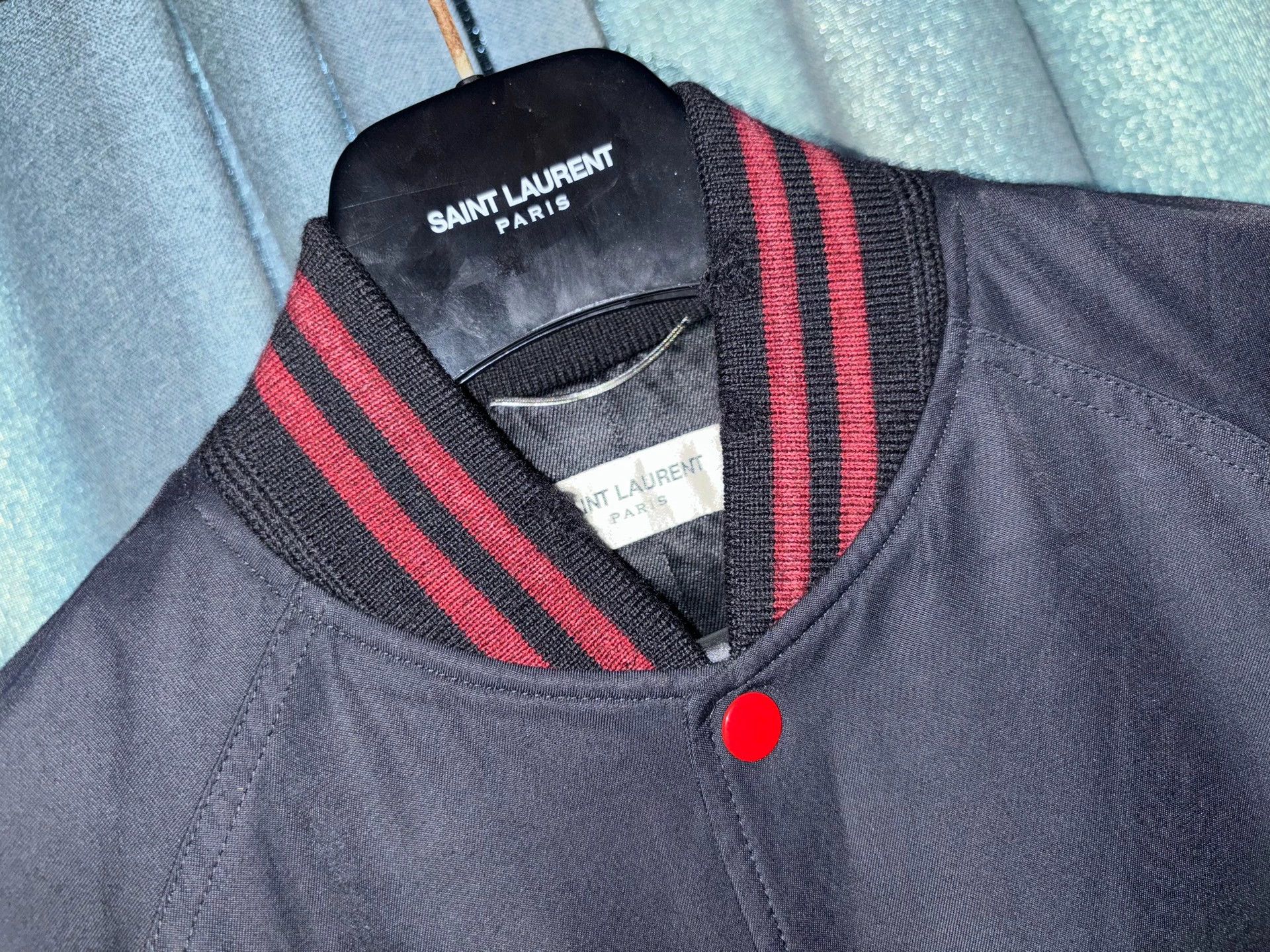Saint Laurent Paris SLP 2017SS AV black red distressed bball jacket 48 Size US M / EU 48-50 / 2 - 3 Thumbnail
