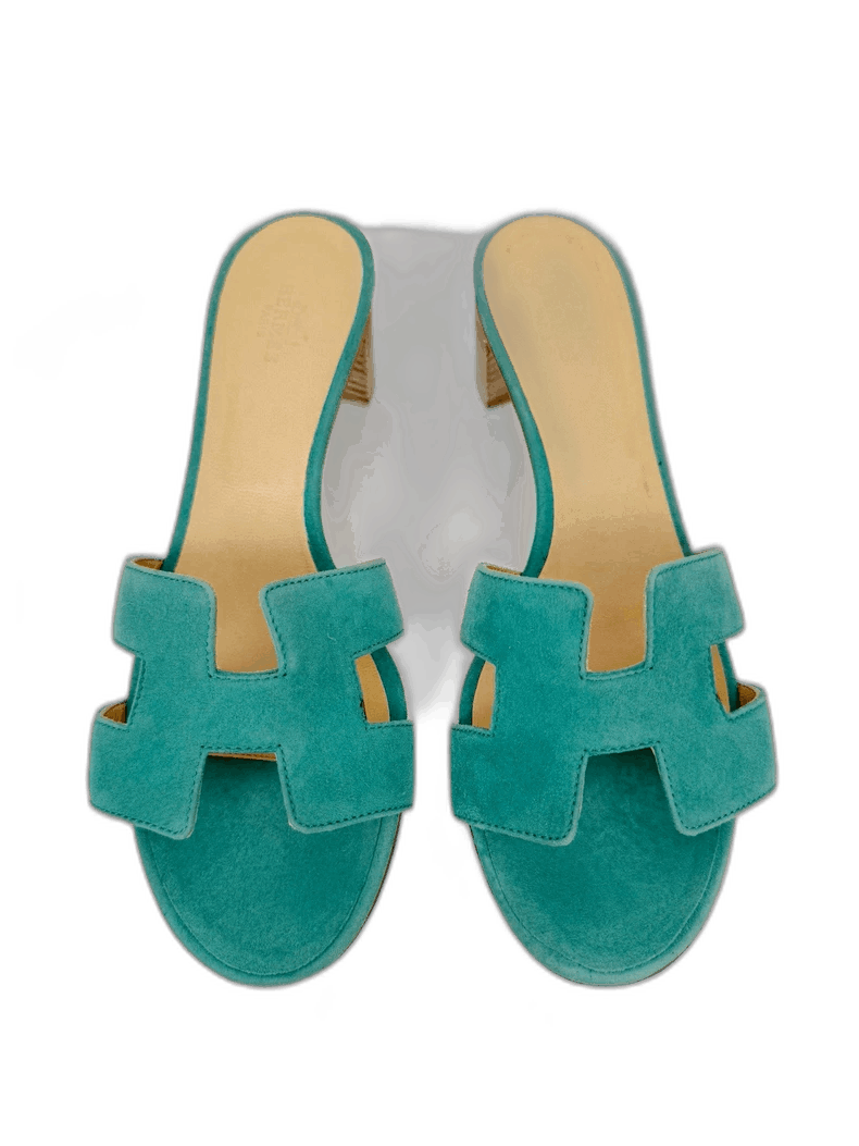 Hermes Chunky Heel Shoes Sandals Size 39-2506 in Green, Women's