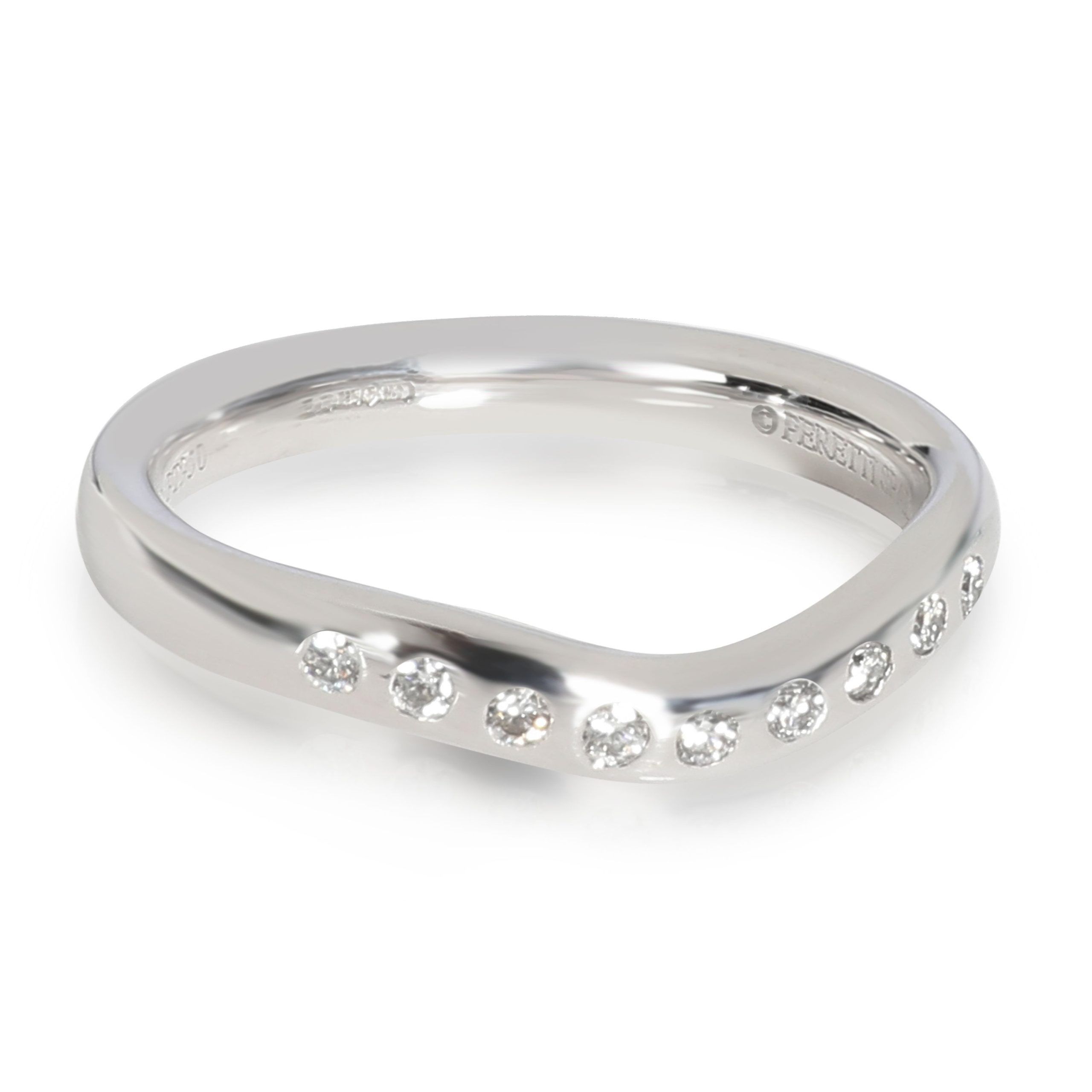 image of Tiffany Co Tiffany & Co. Elsa Peretti Curved Diamond Wedding Band In Platinum 0.1 Ctw in Silver, Wo