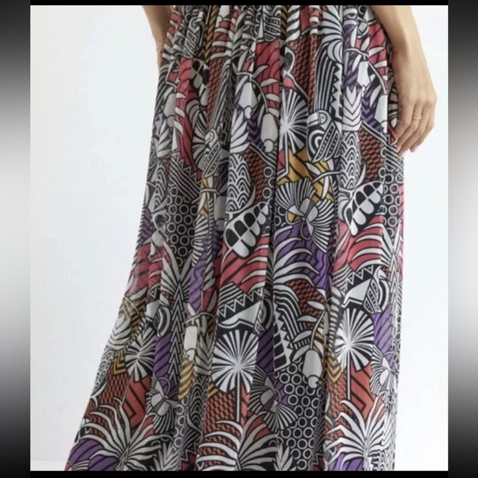 Farm Rio NEW FARM Rio Tropical Print Maxi Skirt - Black & Pink Size S Size 27" / US 4 / IT 40 - 2 Thumbnail