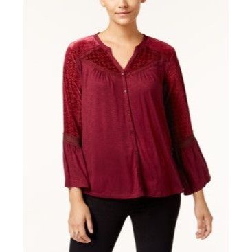 Style & Co Style & Co Petite Velvet-Trim Blouse, Scarlet Wine, Sz. PM Size ONE SIZE - 2 Thumbnail