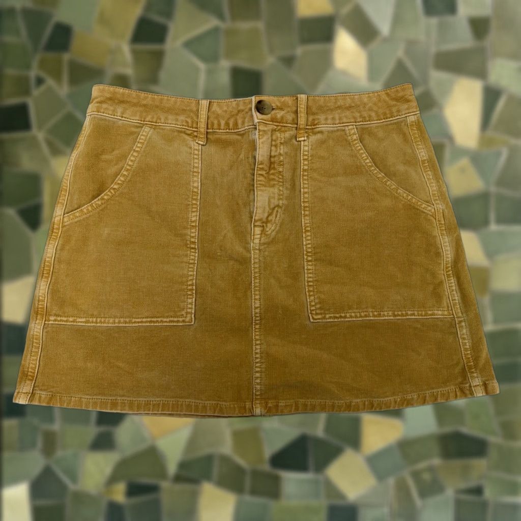 American Eagle Outfitters American Eagle Outfitters Skirt Women's Size 10 Hi-Rise A-Line Yellow Ribbed Velour Short Length Zip-Accented Casual Workwear Size 32" / US 10 / IT 46 - 1 Thumbnail