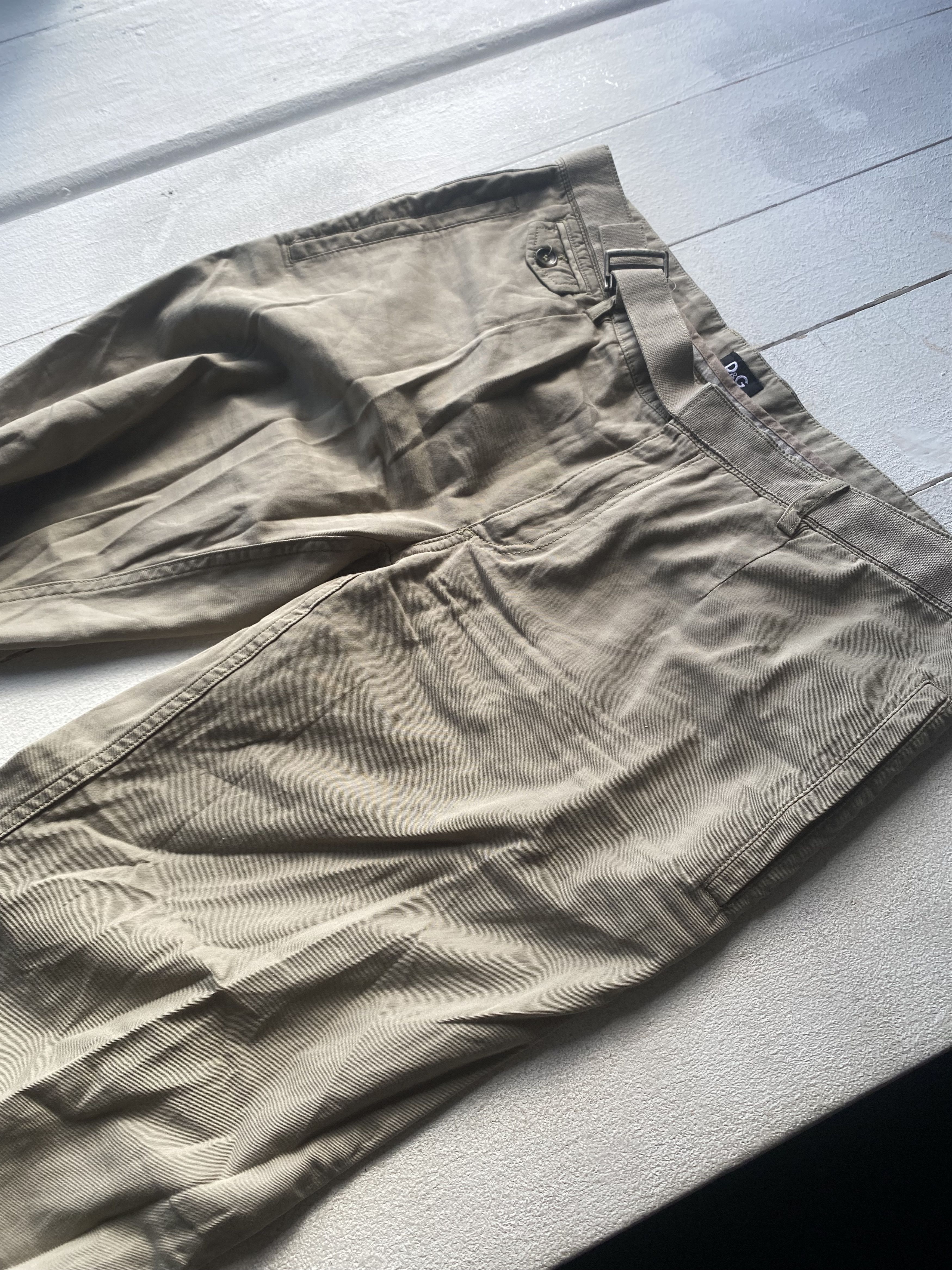 Dolce & Gabbana × Vintage 90s Dolce Gabbana Beige Striped Belted Designer Pants 34 Size US 34 / EU 50 - 19 Thumbnail