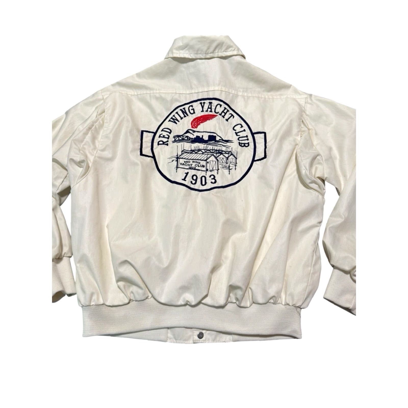 Red Wing VINTAGE King Louie Pro Fit Windbreaker Jacket M White Nylon USA 80s Red Wing Yacht Club Embroidered Logo Mens Size US M / EU 48-50 / 2 - 3 Thumbnail