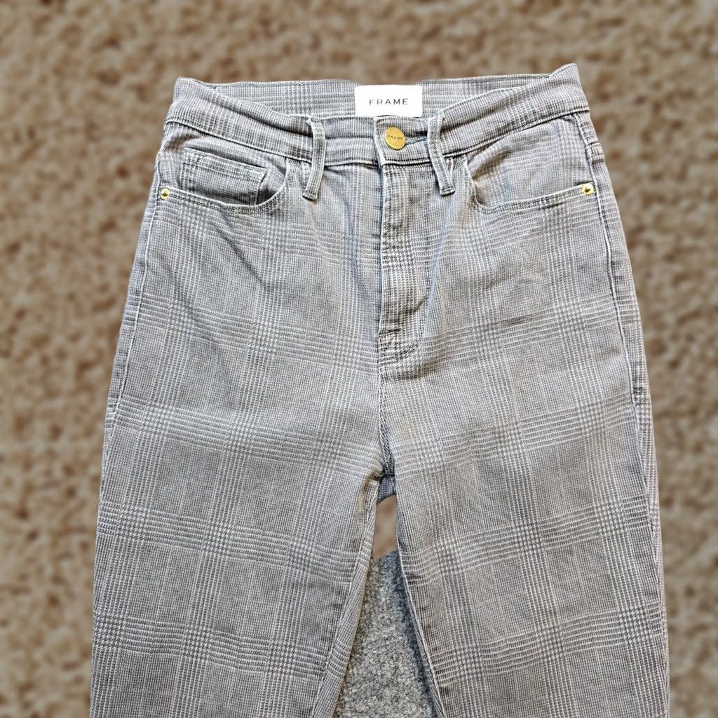 Frame FRAME Jeans Womens Size 25 Gray Plaid DenimHigh Rise Cigarette Ankle Casual Regular Pocket 5-Pocket Womens Boys Girls Mens N/A Size 42" / US 20 - 1 Thumbnail