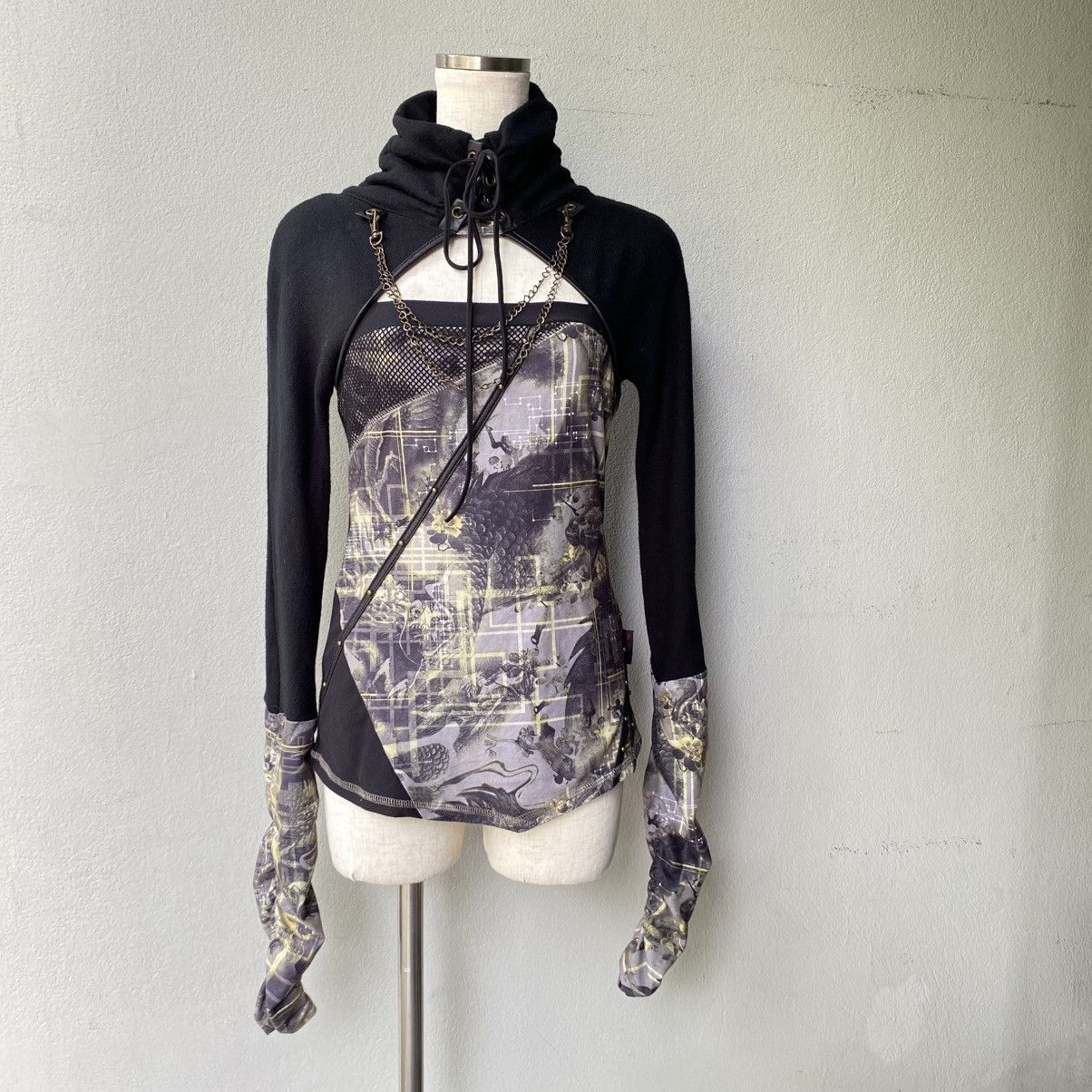 Japanese Brand OZZ CROCE Y2K Punk Black Dragon Print Layered Top Size S / US 4 / IT 40 - 24 Thumbnail