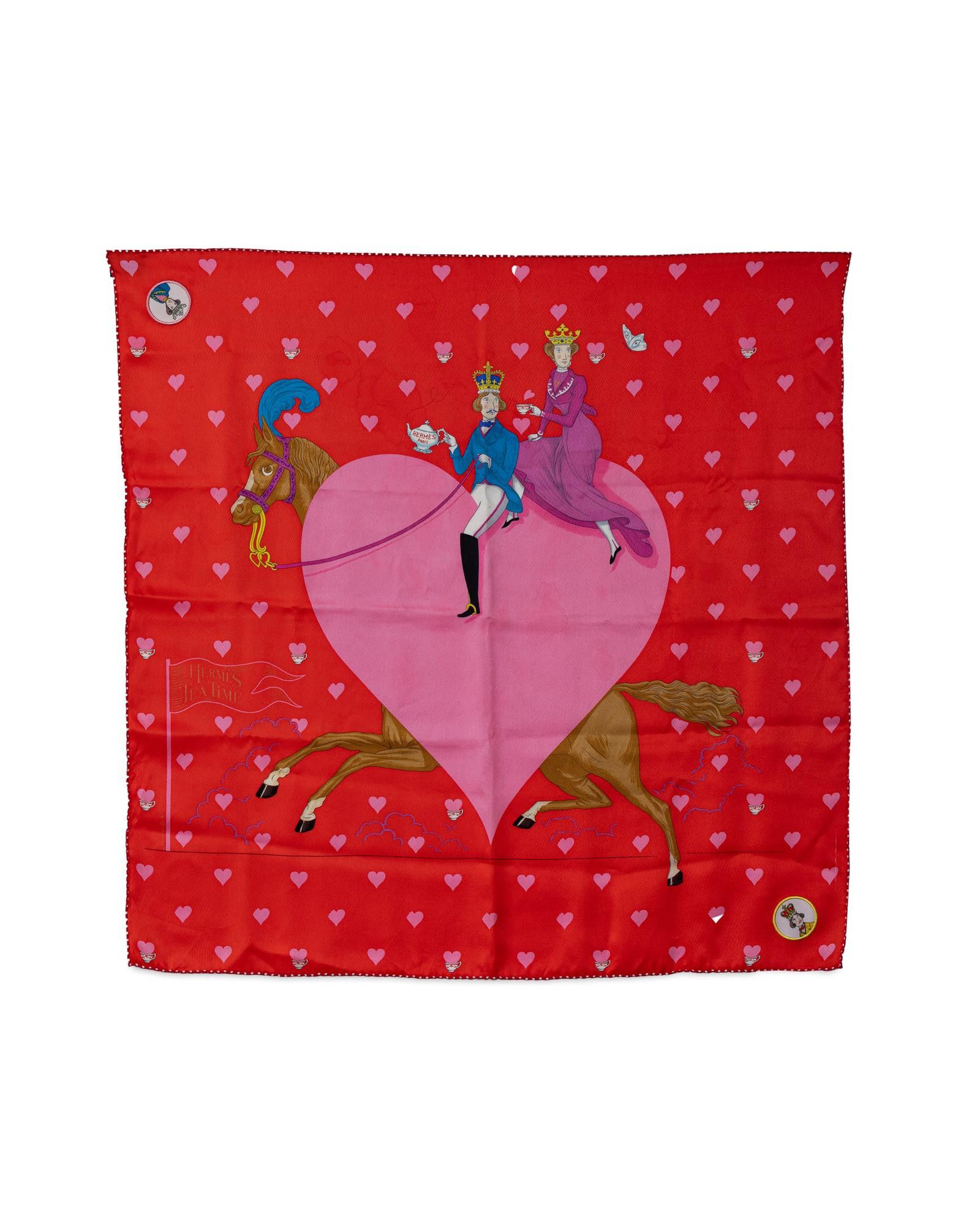 image of Hermes Medaillons Silk Scarf in Red, Women's