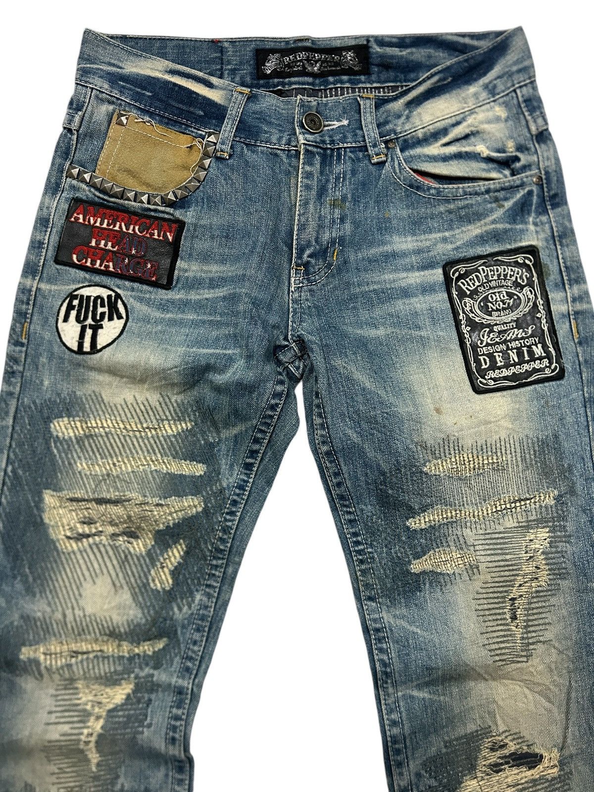 Japanese Brand Vintage Red Pepper Grunge Patchwork Distressed Trashed Jeans Size US 31 - 2 Thumbnail
