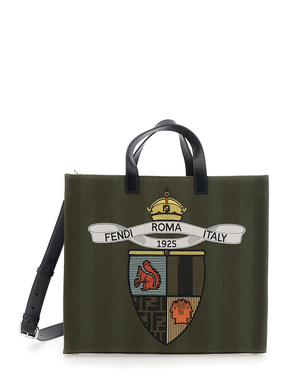 Green Shopper with Vertical Stripes Motif and Fendi Club Patch on the Front in Canvas Man