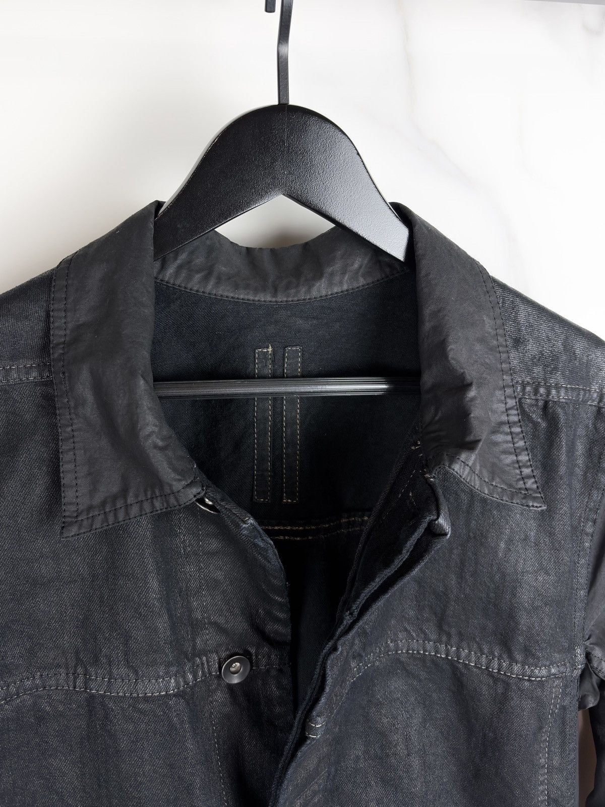 Rick Owens SS15 Rick Owens Black Scrub Waxed Denim Worker Jacket Size US XL / EU 56 / 4 - 5 Thumbnail