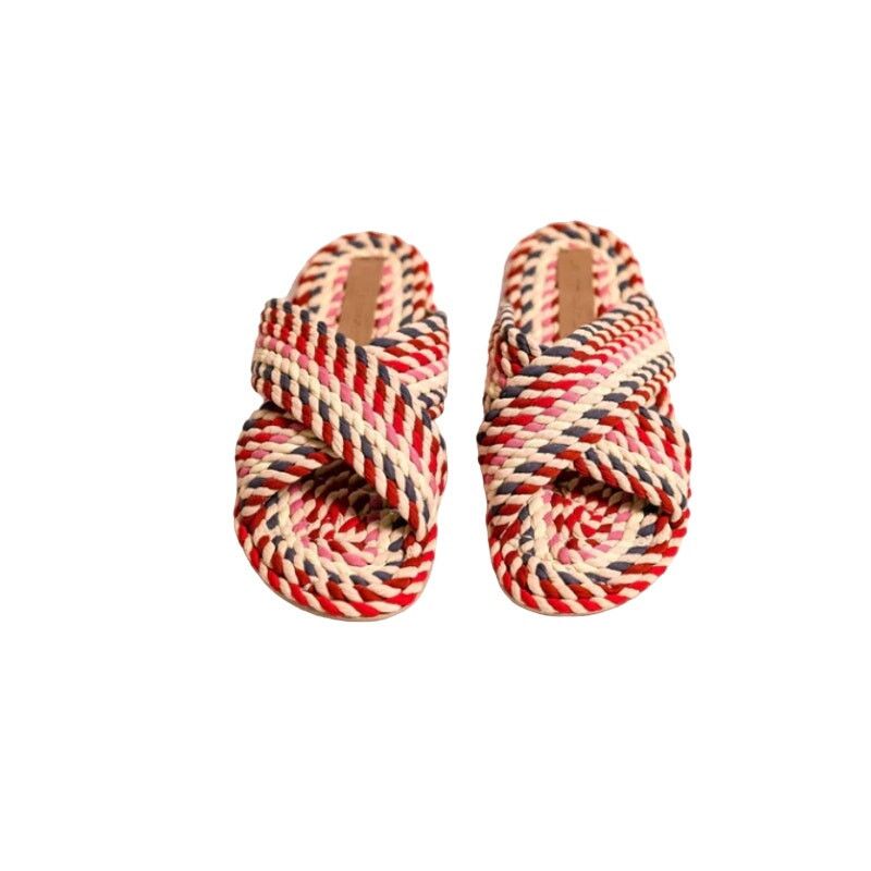 Anthropologie Salt + Umber Size 6 Saraya Pink/Red Fabric Rope Sandal Size US 6 / IT 36 - 2 Thumbnail