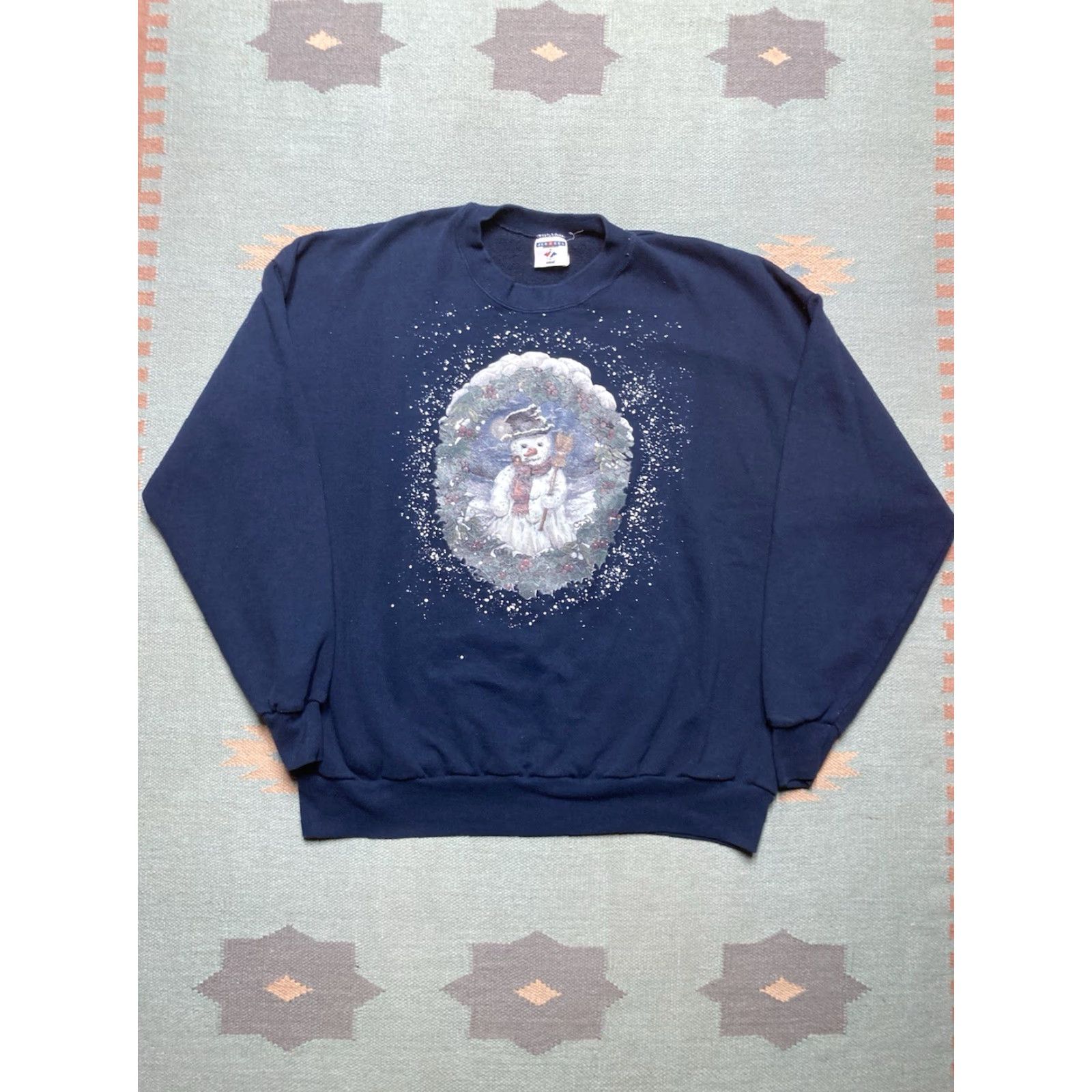 Jerzees VINTAGE Jerzees Sweatshirt Snowman Graphic Winter Navy Blue 3XL Mens Pullover Crewneck Blue Size US XXL / EU 58 / 5 - 2 Thumbnail