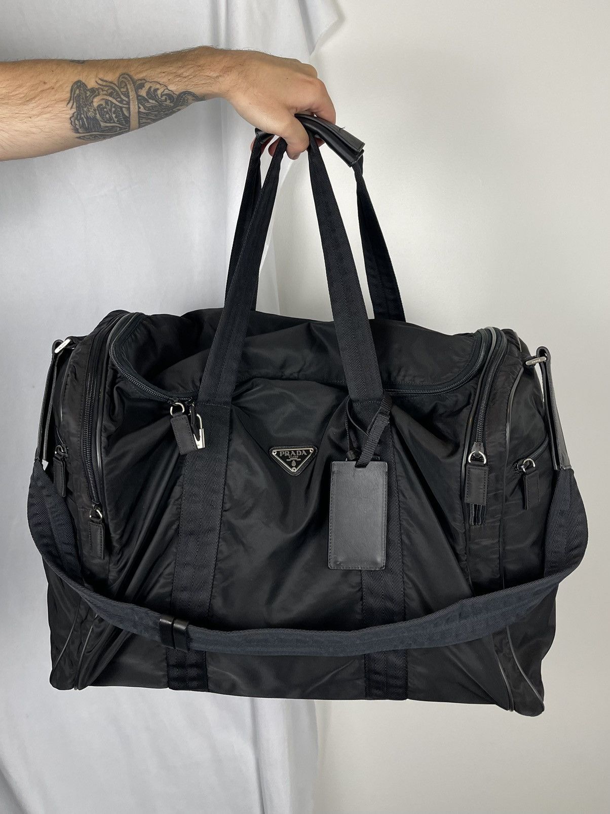 Prada 🖤 Prada Nylon Leather 2 way Duffle Bag w/ Lock & Charms 🖤 Size ONE SIZE - 2 Thumbnail