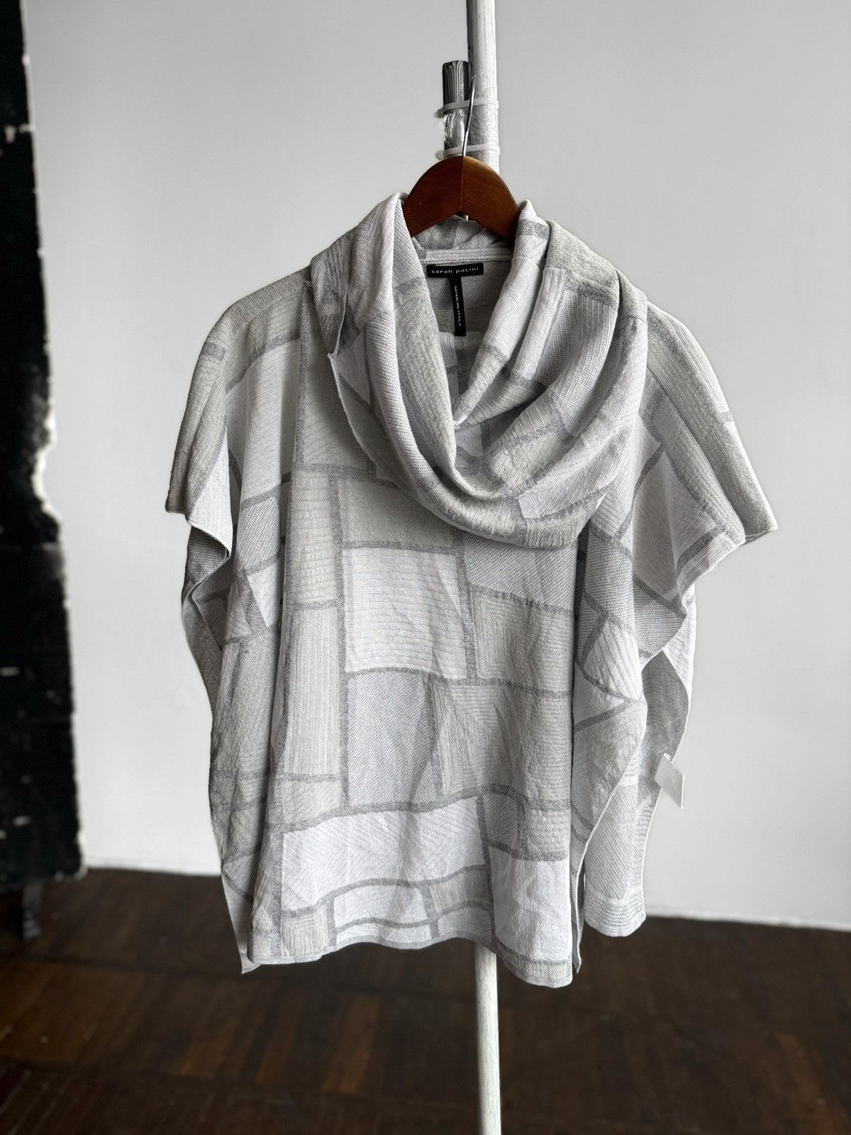 Sarah Pacini Sarah Pacini Women Landscape Poncho Grey Cowl Neck Oversized Size ONE SIZE - 4 Thumbnail