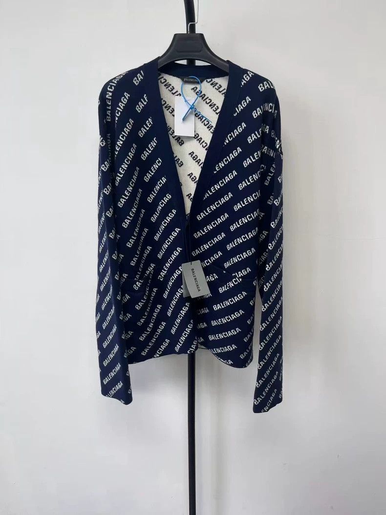 Balenciaga Balenciaga Navy Logo Print Knit Cardigan Size US S / EU 44-46 / 1 - 1 Thumbnail