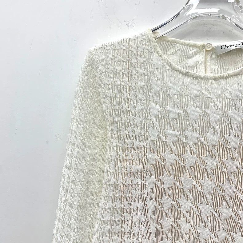 Dior Dior White checkered full-print round-neck long-sleeved ir Size XS / US 0-2 / IT 36-38 - 3 Thumbnail