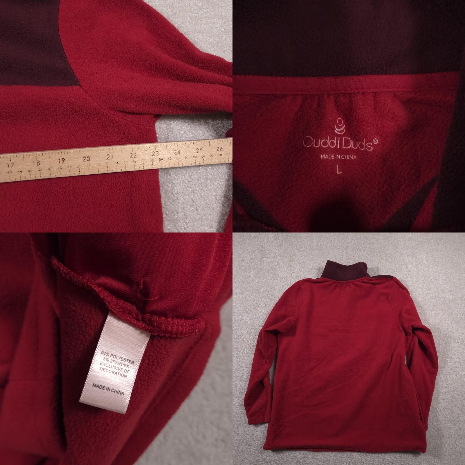 Vintage Cuddl Duds Pullover Womens Large Red Maroon Fleece Snap Front Warm Cozy Pockets Size L / US 10 / IT 46 - 8 Thumbnail