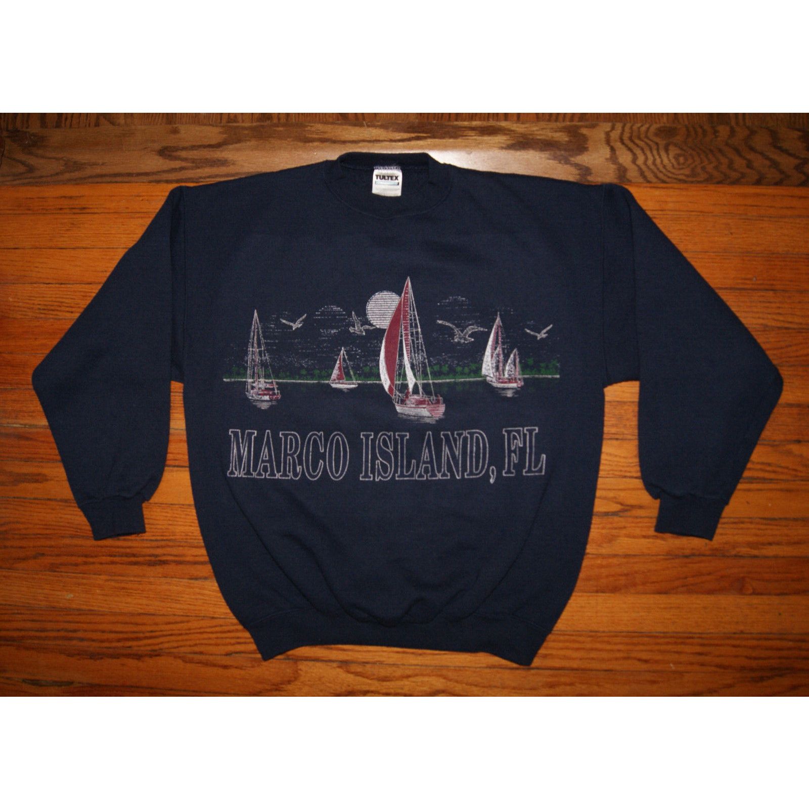 Tultex VTG Marco Island Florida Sailboats 2 Sided L Crew Sweatshirt Size US L / EU 52-54 / 3 - 1 Thumbnail