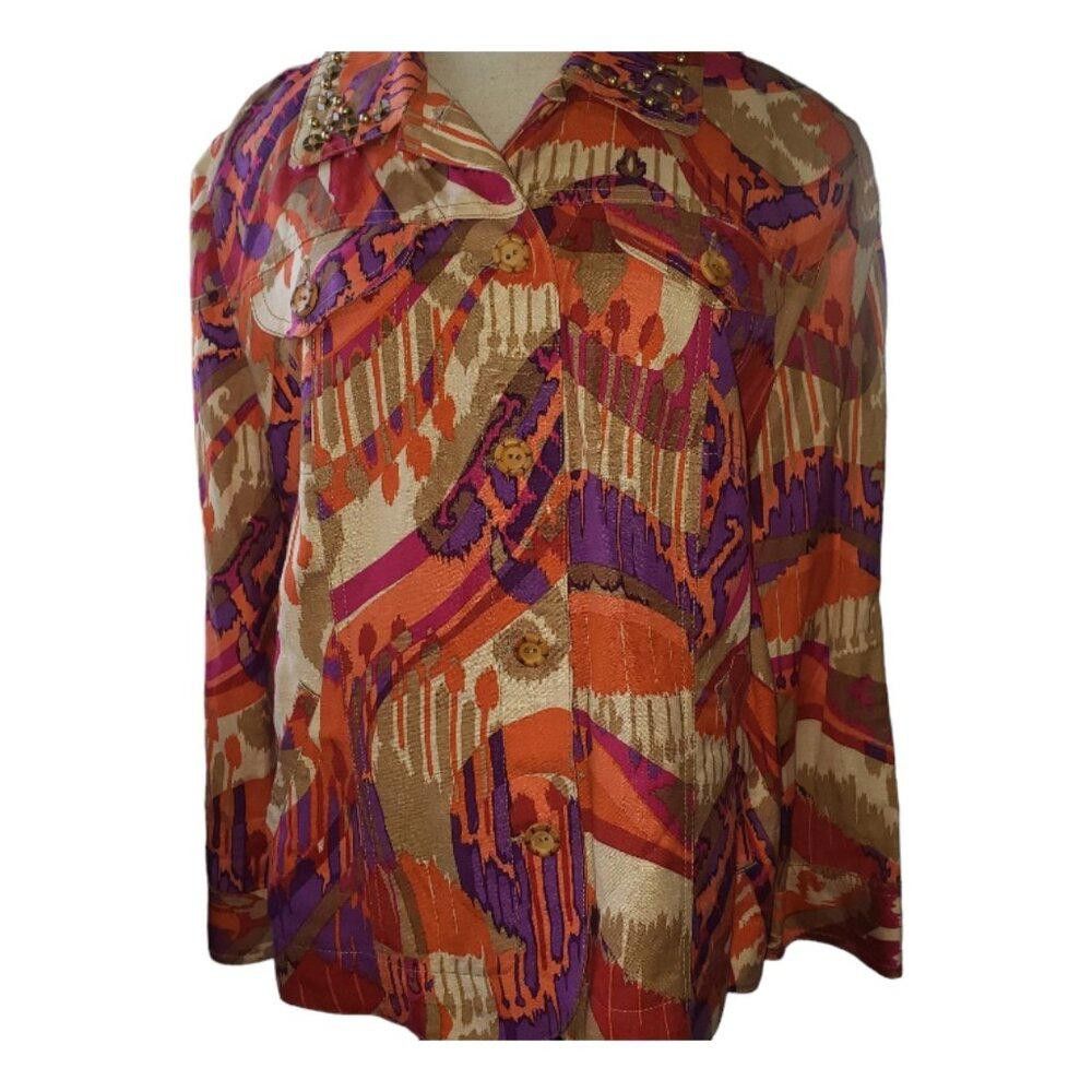 Designer CT1632 Ruby Rd. Orange Multi Denim Look Jacket 14 Size XL / US 12-14 / IT 48-50 - 3 Thumbnail