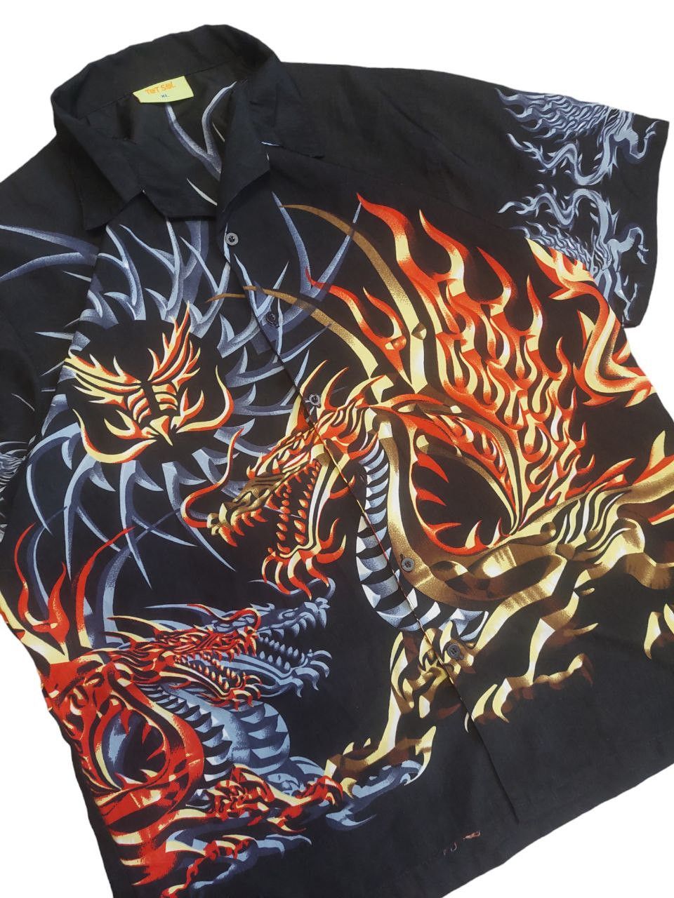 Japanese Brand × Vintage Vintage 80s Japanese dragon flame hawaiian shirt Size US XL / EU 56 / 4 - 3 Thumbnail