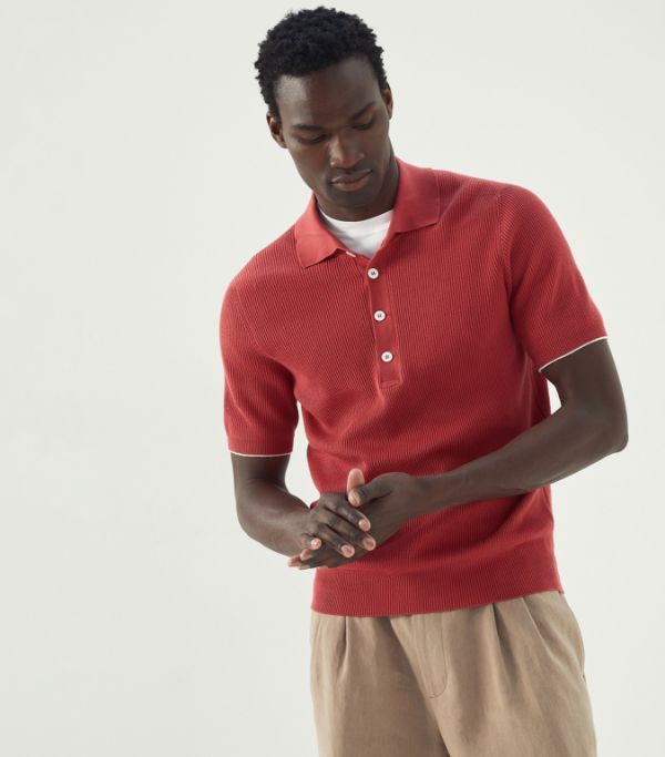 image of Brunello Cucinelli O1W1Db10524 Polo Sweaters In Red, Men's (Size XL)