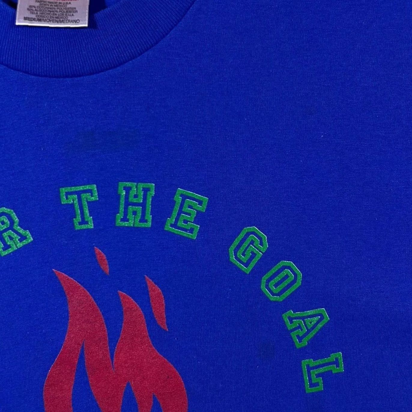 Vintage Vintage Go For The Goal (1996) Oneita T-Shirt Medium Blue Graphic Print Mens Short Sleeve Round Neck United States 1996 Bible School Size US M / EU 48-50 / 2 - 6 Thumbnail