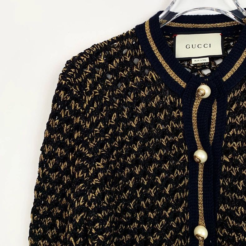 Gucci Gucci Color-blocking pearl buckle striped knitted cardigan Size US M / EU 48-50 / 2 - 3 Thumbnail