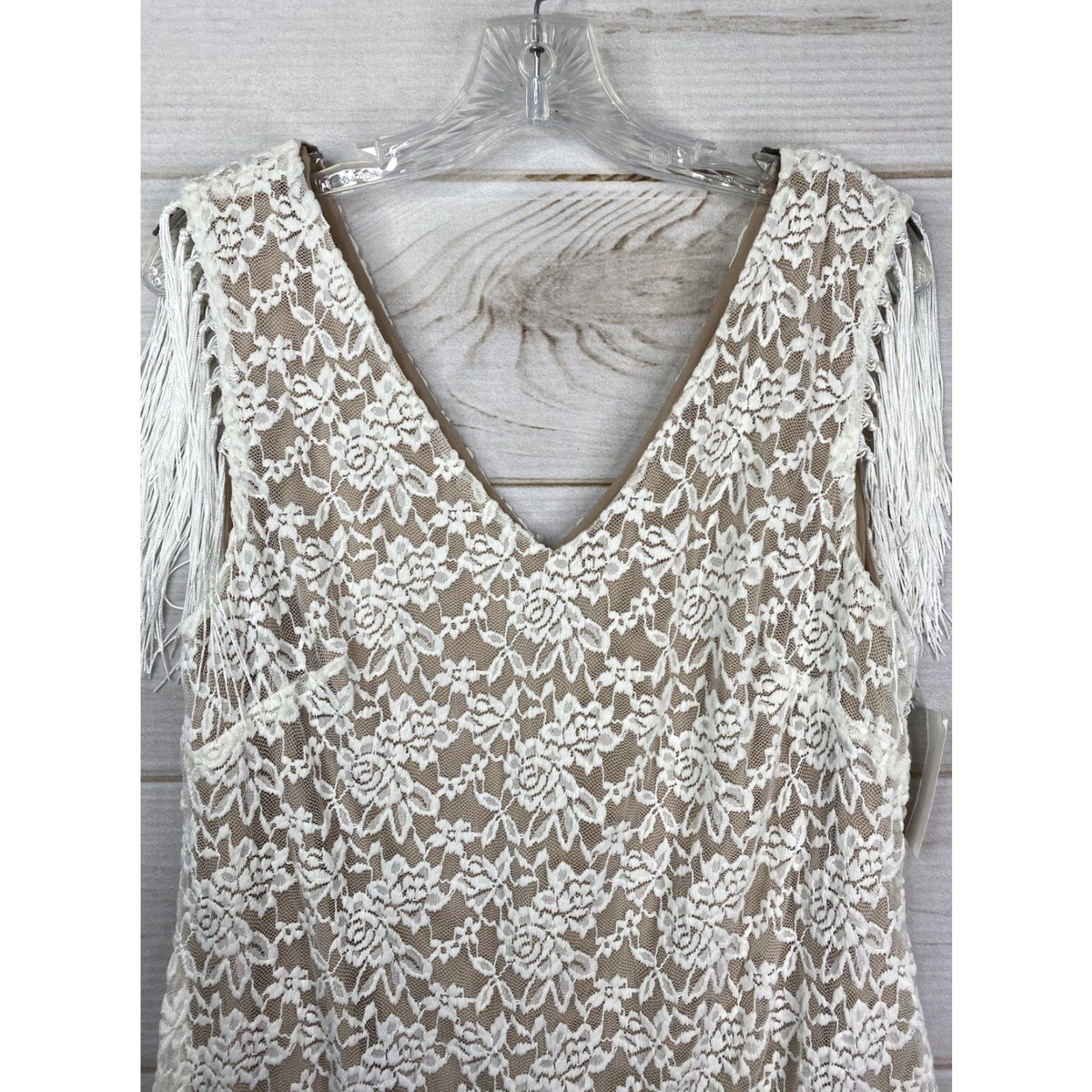 Vintage Connected Dress 14 White Lace Sheath Fringe Wedding Party Cruise Event Stretch Dress Women Size XL / US 12-14 / IT 48-50 - 2 Thumbnail