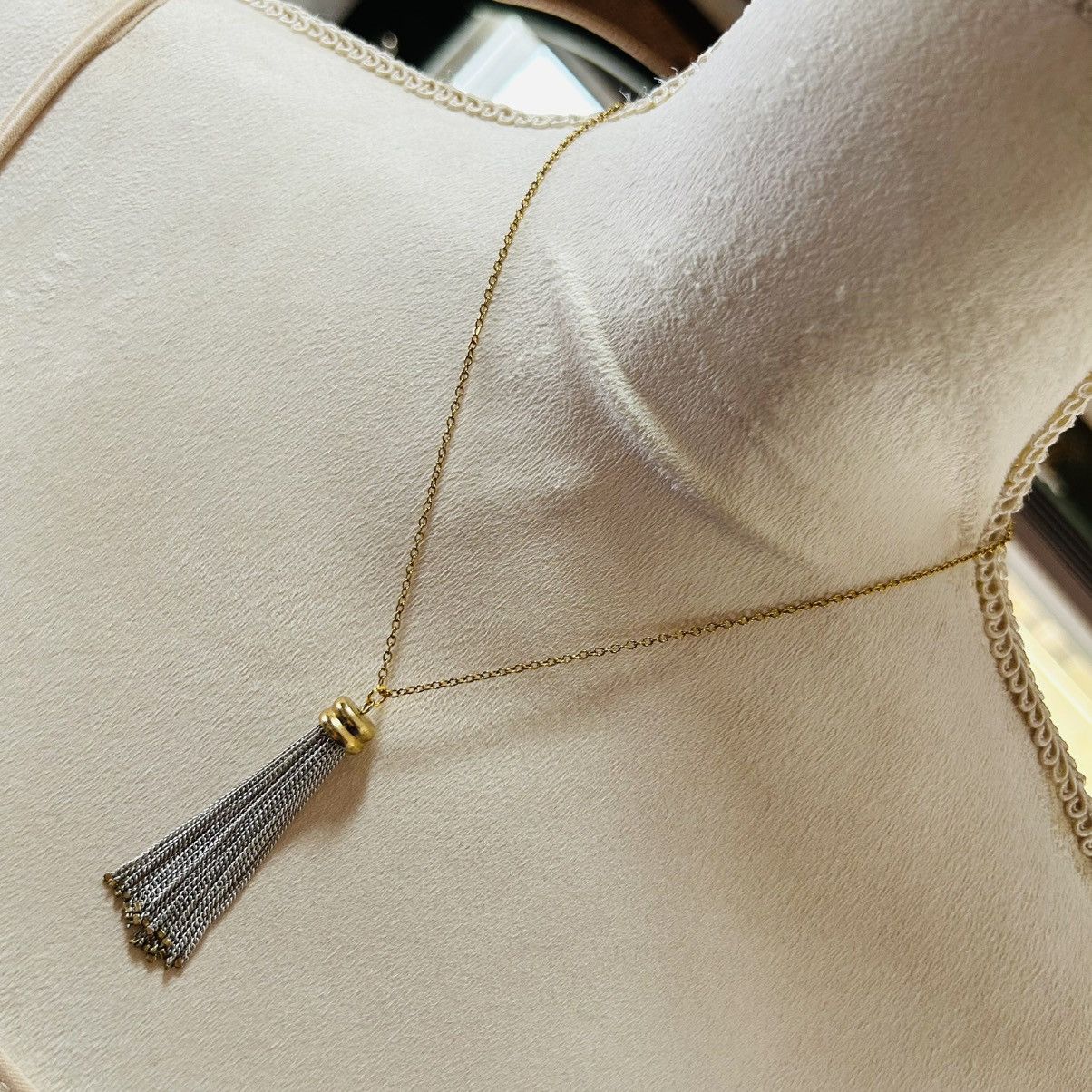 Handmade Handcrafted silver and gold chain fringe pendant necklace Size ONE SIZE - 1 Thumbnail