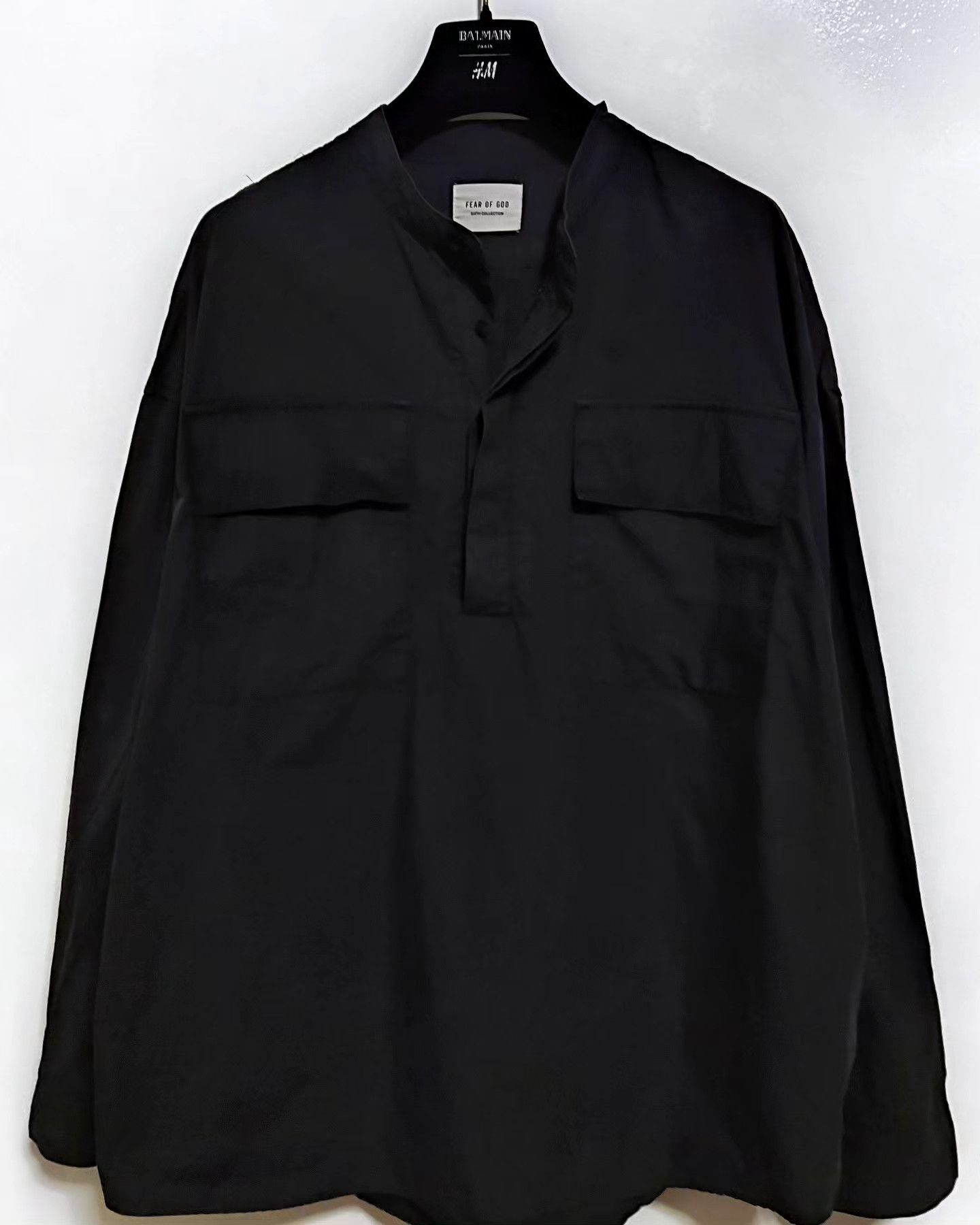 image of Fear Of God - Oversized Grandad-Collar Supima Shirt XL in Black, Men's (Size 2XL)