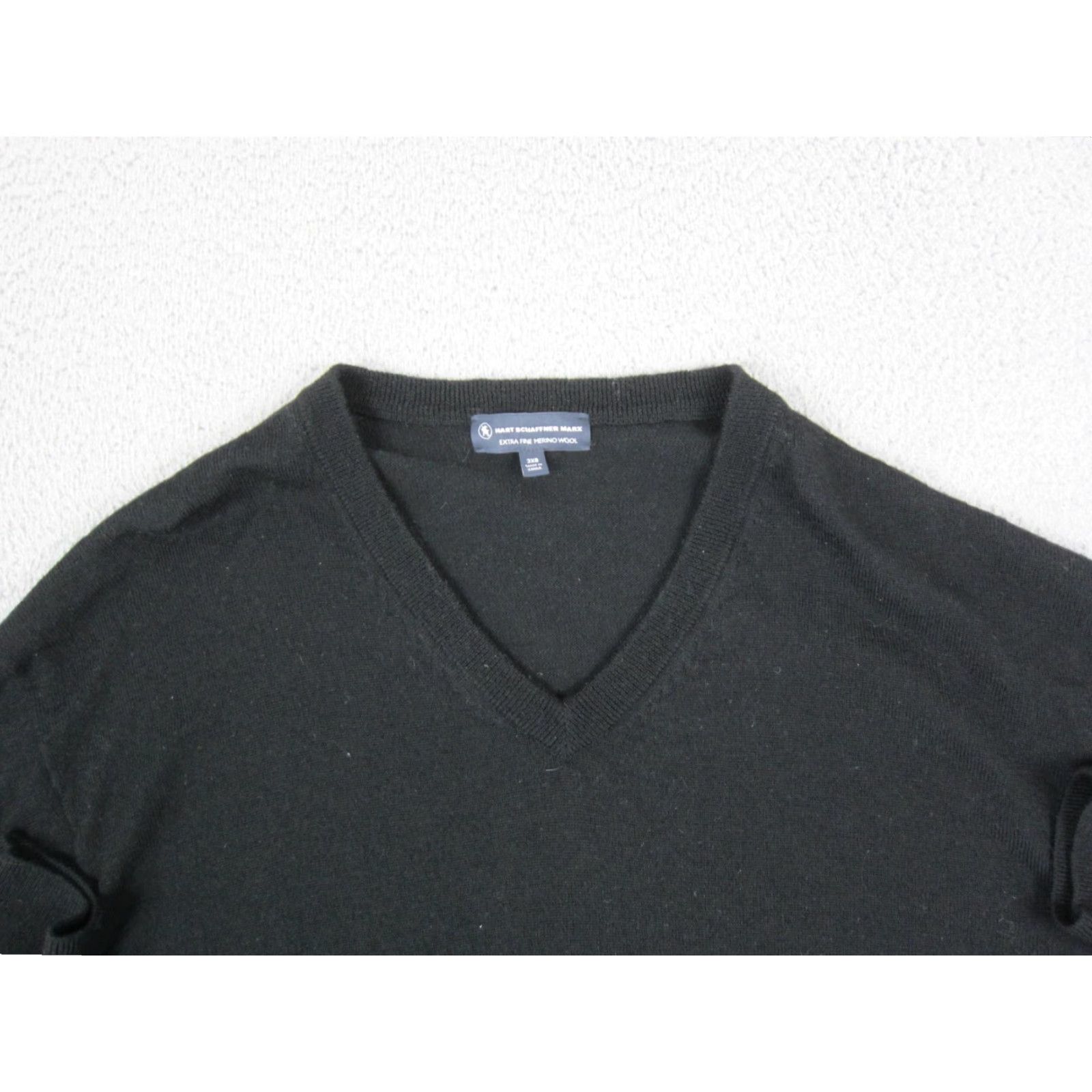 Hart Schaffner Marx Hart Schaffner Marx Sweater Mens 3XB Big Black Merino Wool V-Neck Pullover Knit Size US XXL / EU 58 / 5 - 2 Thumbnail