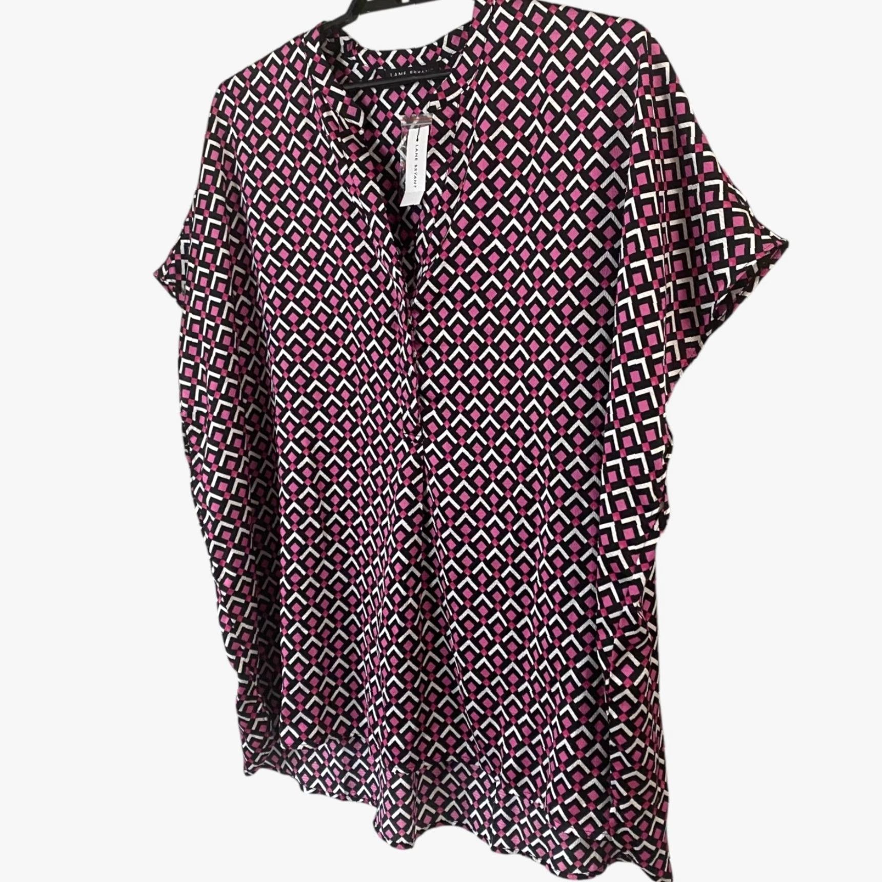 Vintage Lane Bryant Blouse Geometric Pink/Black Womens Size 26/28 New Size 4XL / US 24-26 - 2 Thumbnail
