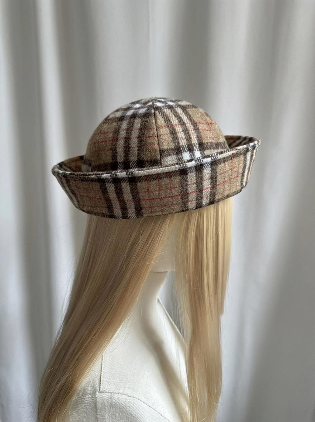 Japanese Brand Classic Tan Tartan Plaid Beret Sailor Hat Y2K French Girl Size ONE SIZE - 2 Thumbnail