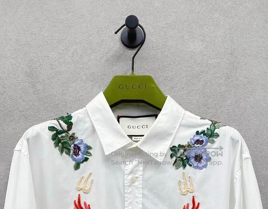 Gucci Gucci White Floral Embroidered Shirt. Size US XL / EU 56 / 4 - 4 Thumbnail