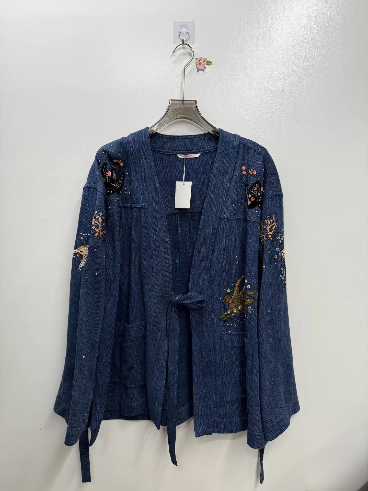 Valentino Blue Embroidered Tie-Front Light Jacket Size US M / EU 48-50 / 2 - 1 Thumbnail
