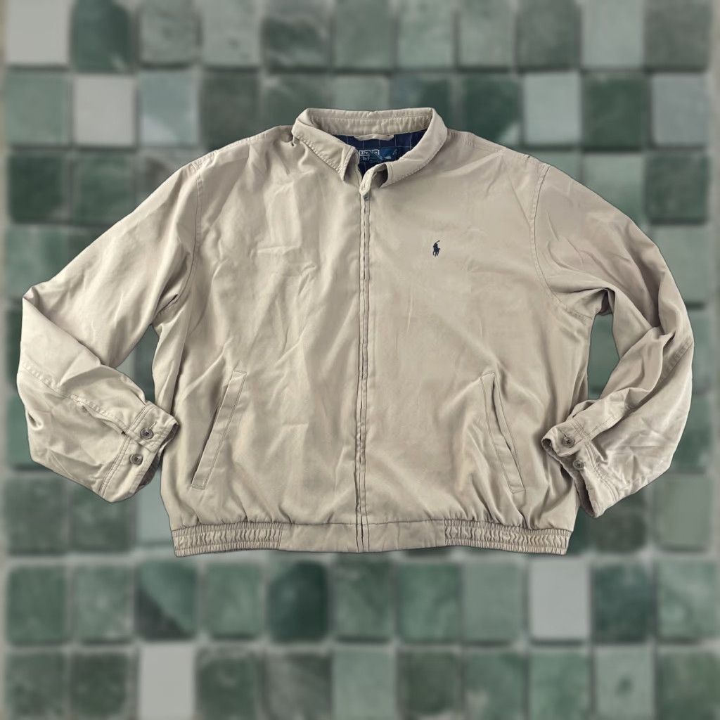 Polo Ralph Lauren Vintage Polo Ralph Lauren Bomber Jacket Men XL Beige Flannel Lined Zip Bi-Swing Chinstrap Embroidered Logo Zipper Mens Size US XL / EU 56 / 4 - 1 Thumbnail