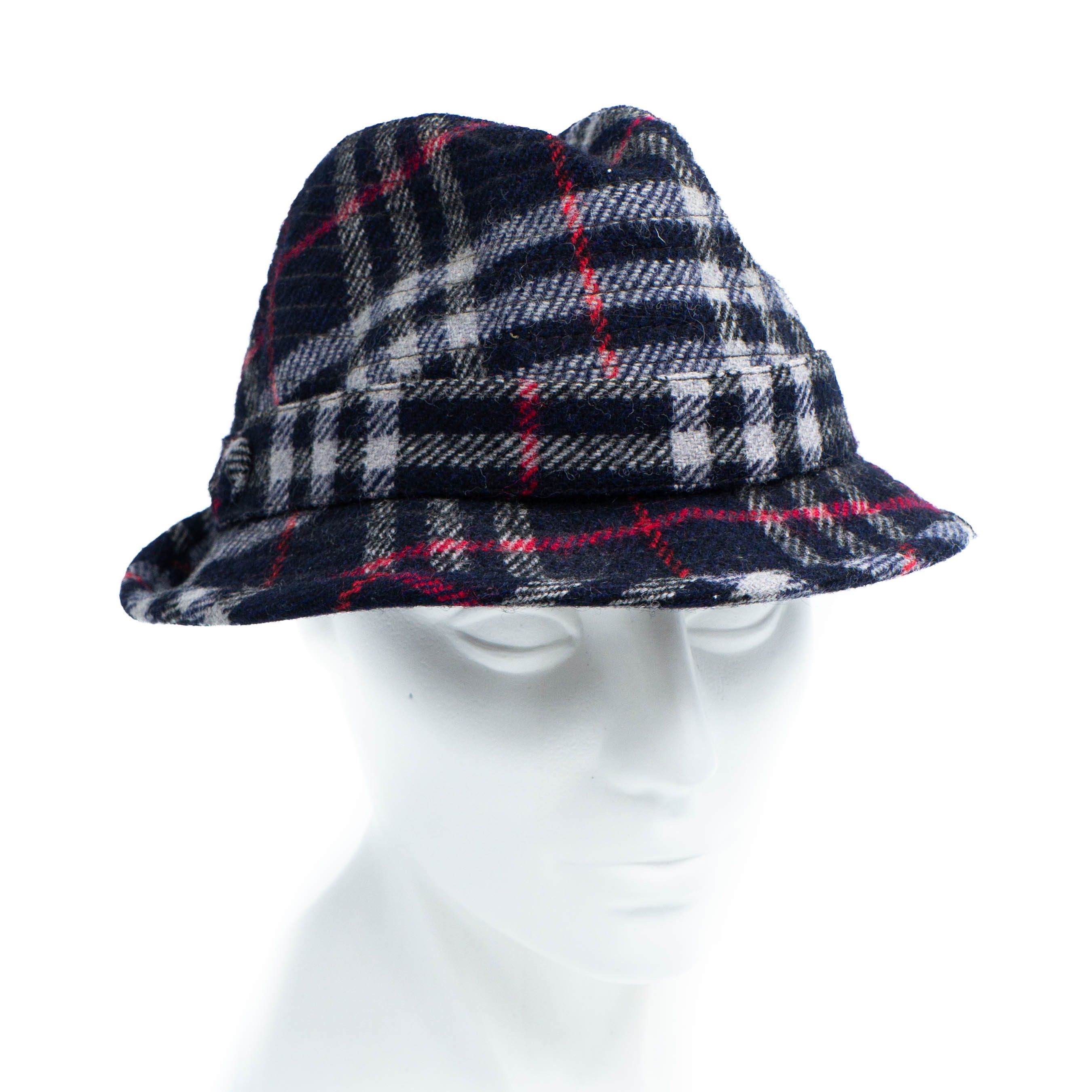 BURBERRY Check Monogram Hat Blue Vintage 90s