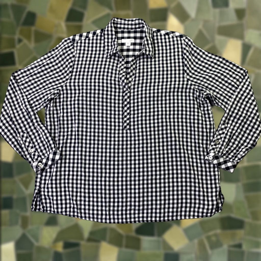 J. Jill J. Jill Womens Shirt Top Small Black Gingham Check Long Sleeve Tunic Button-Up Collared Pleated Blouse Size S / US 4 / IT 40 - 1 Thumbnail