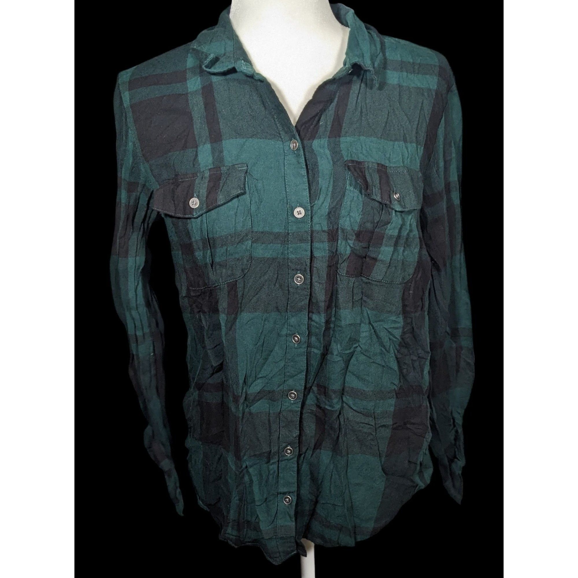 Other New Directions Black And Green Button Down Top Size M / US 6-8 / IT 42-44 - 1 Thumbnail