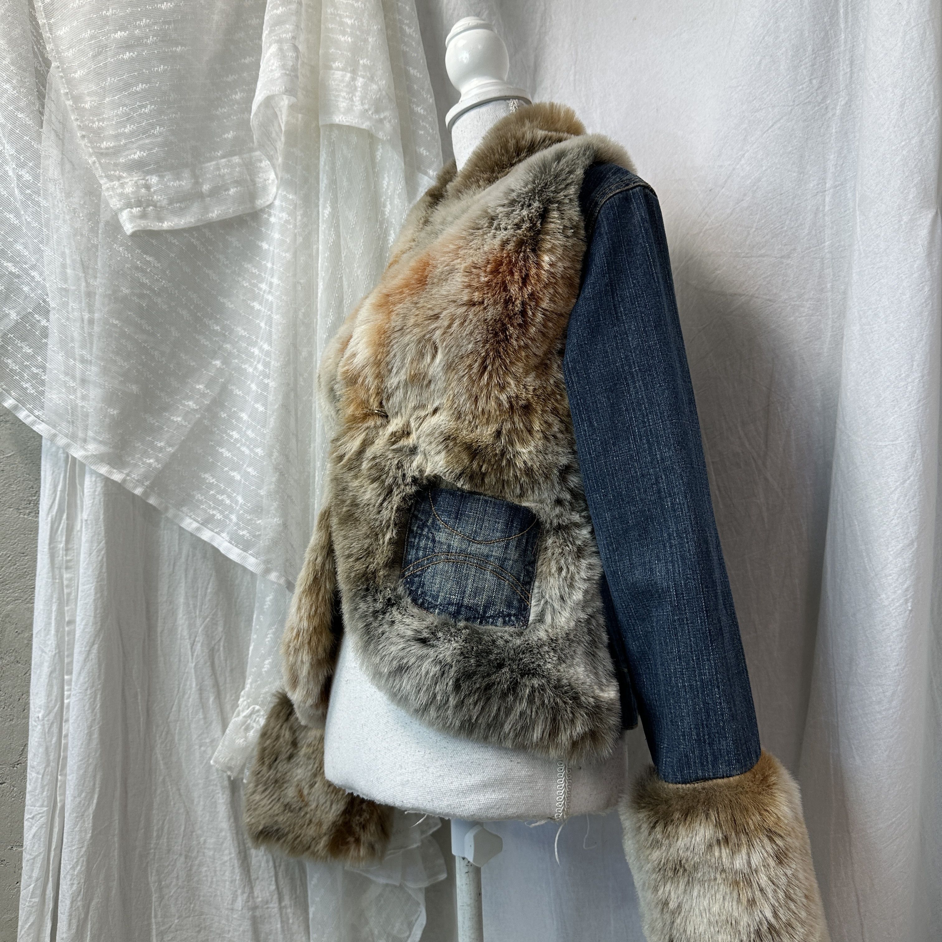 Vintage Vintage Avant Garde Denim Faux Fur Jeans Jacket 00s Size M / US 6-8 / IT 42-44 - 5 Thumbnail